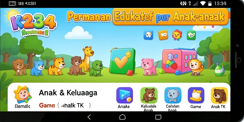 Antarmuka interaktif dan permainan edukatif K234 untuk anak-anak.